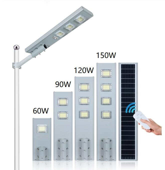 60W All in one solar led street light, aluminum body high brightness 3 years warranty